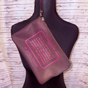 Coach Brown Wristlet with Pink Text